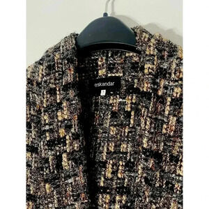 ESKANDAR TWEED METAL THREAD TEXTURED OVER SIZE (1) CARDIGAN BROWN BLACK $2600